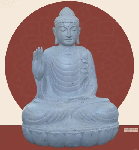 Product image of the product “Seated Buddha made of Riverstone in Abhaya Position - gesture of fearlessness, H.100 cm, natural. ”
